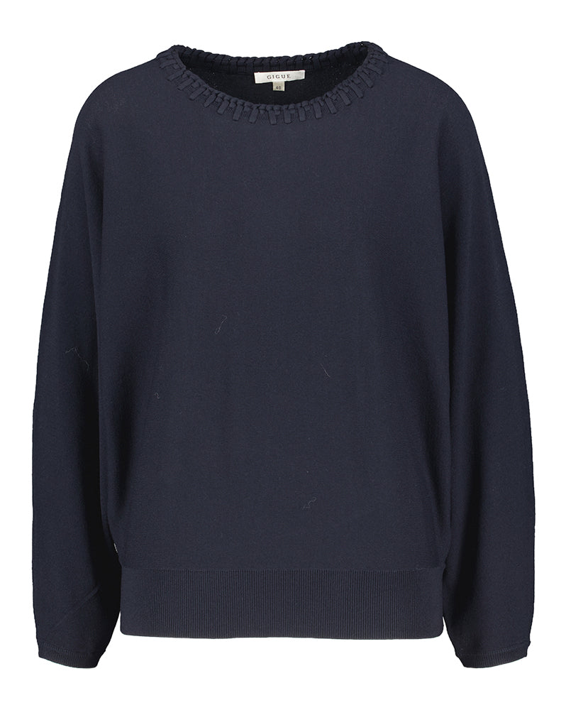 Donkerblauwe pull met gevlochten hals Lena Gigue