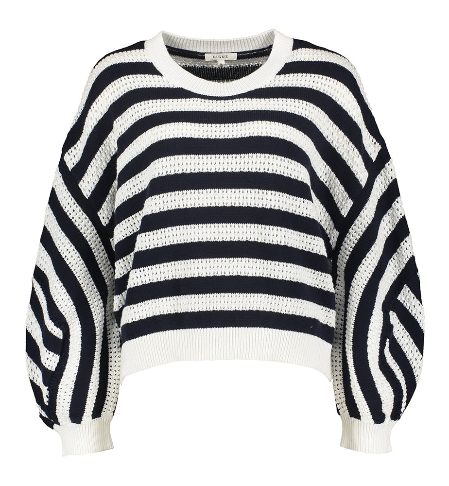 Pull Lotte Gigue en coton écru à rayures bleues