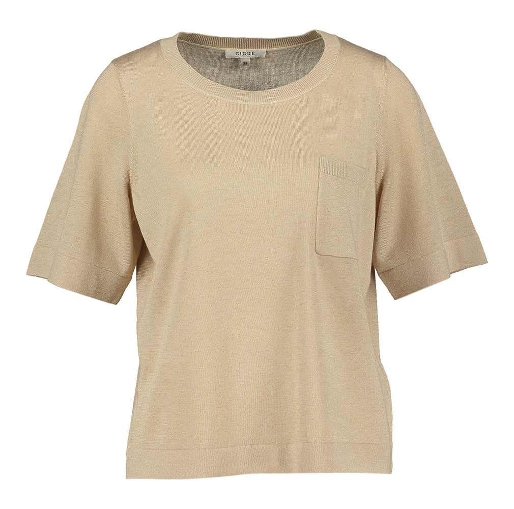 Pull beige à fils dorés pailletés Lore Gigue