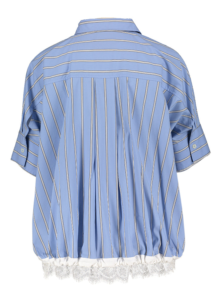 Blauw en wit gestreepte blouse afgewerkt met kant Semicouture