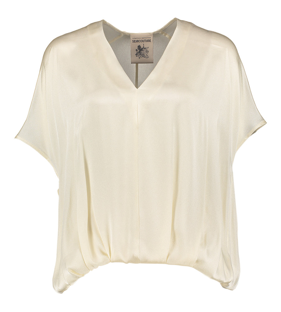 Creme kleurige oversized bloes met elastiek Semicouture