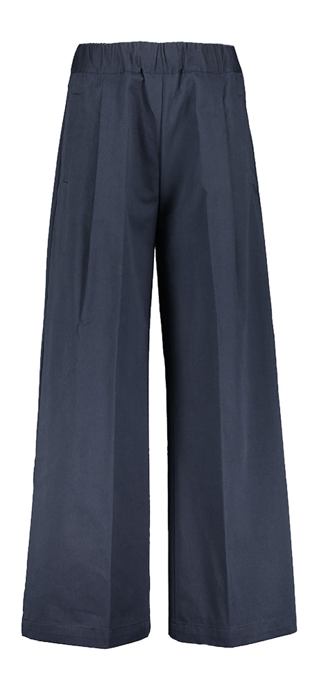 Pantalon large bleu foncé à plis Semi-couture