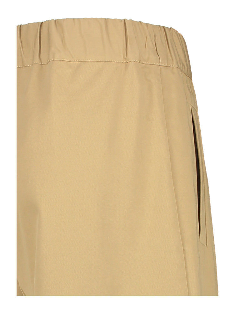 Beige wijdvallende broek met bandplooi en eleastiek Semicouture
