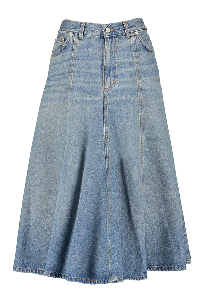 Jupe en jean vintage délavée, coupe trapèze, Mid Serenity Haikure