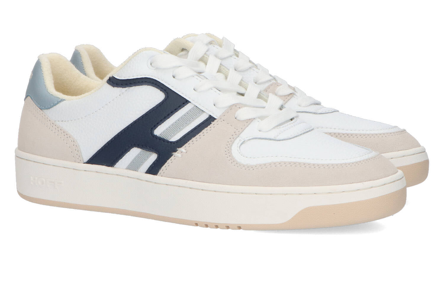 Witte lage sneakers met donkerblauwe details Tasquena Hoff