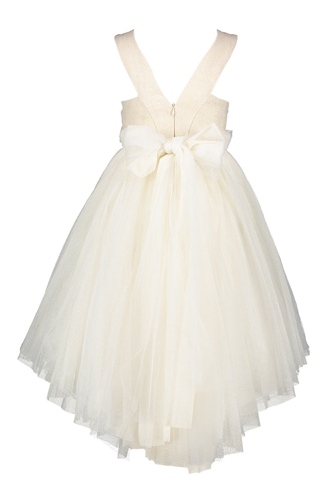 Robe en tulle beige ornée de fleurs et de paillettes dorées Abel&Lula