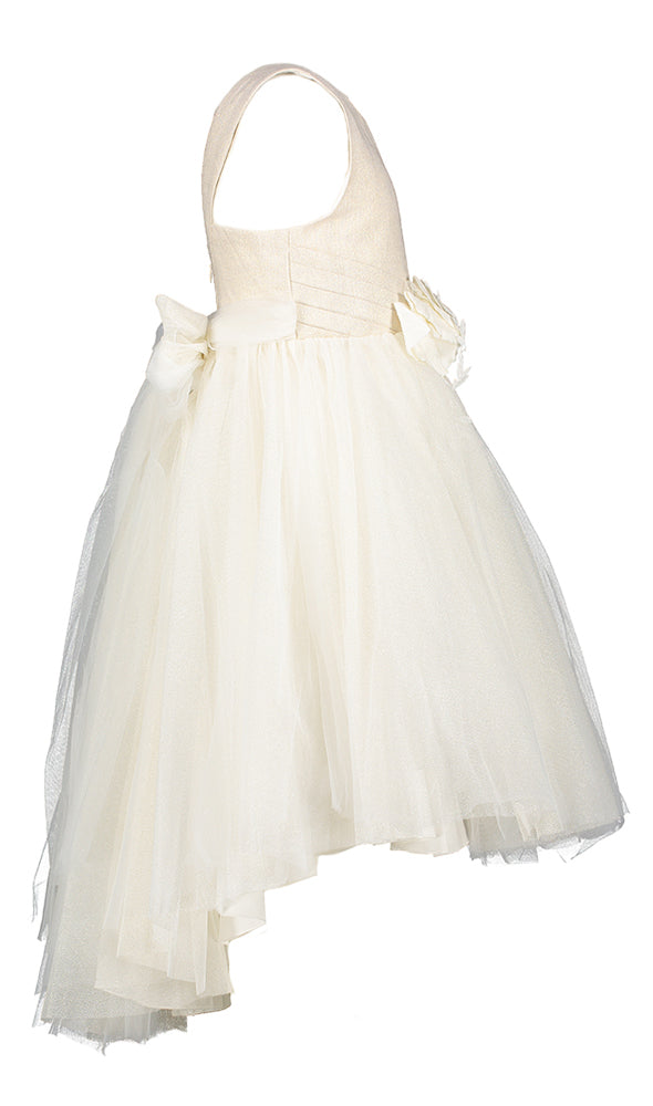 Robe en tulle beige ornée de fleurs et de paillettes dorées Abel&Lula