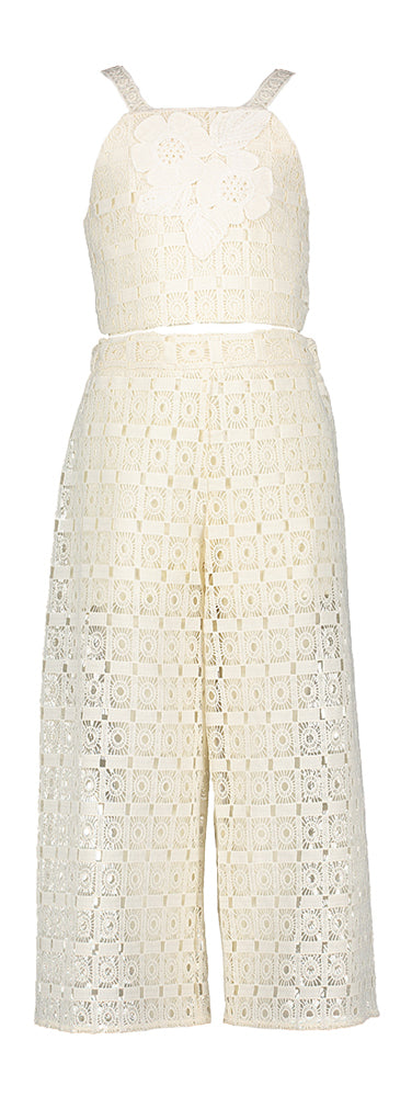 Ensemble beige composé d'un haut et d'un pantalon brodés Abel & Lula