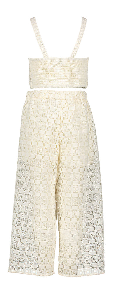 Ensemble beige composé d'un haut et d'un pantalon brodés Abel & Lula