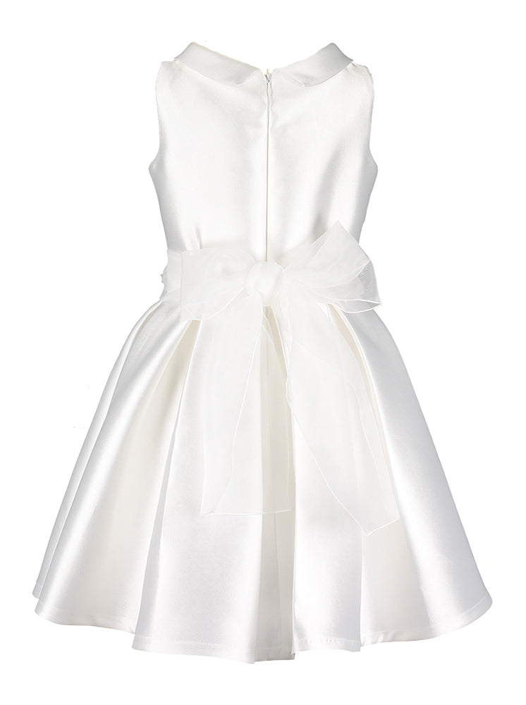 Ecru jurk met detailriem en strik op de achterkant Miss Leod