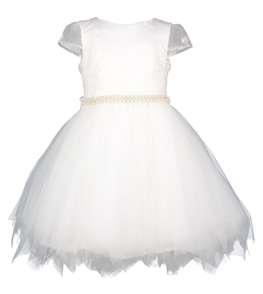 Ecru jurk met kant en parels Miss Leod