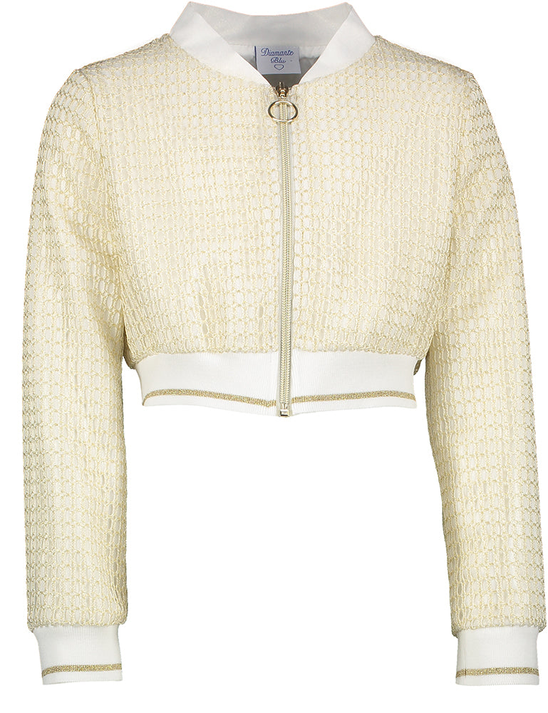 Gilet court en crochet doré Diamante Blu