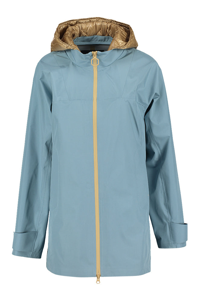 Blauwe vest met rits en bruine kap Hox