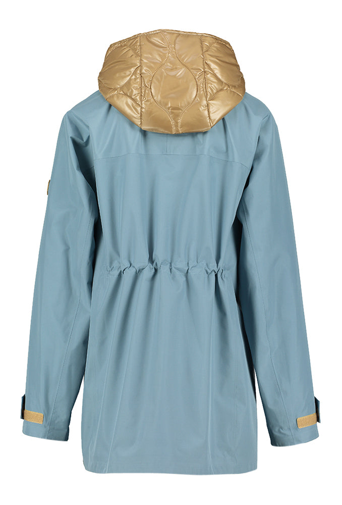 Blauwe vest met rits en bruine kap Hox