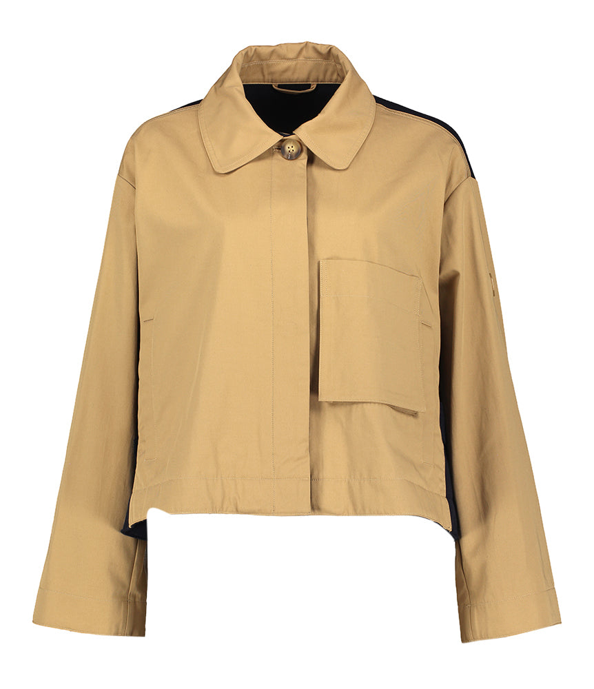 Trench-coat court beige foncé à dos bleu Hox