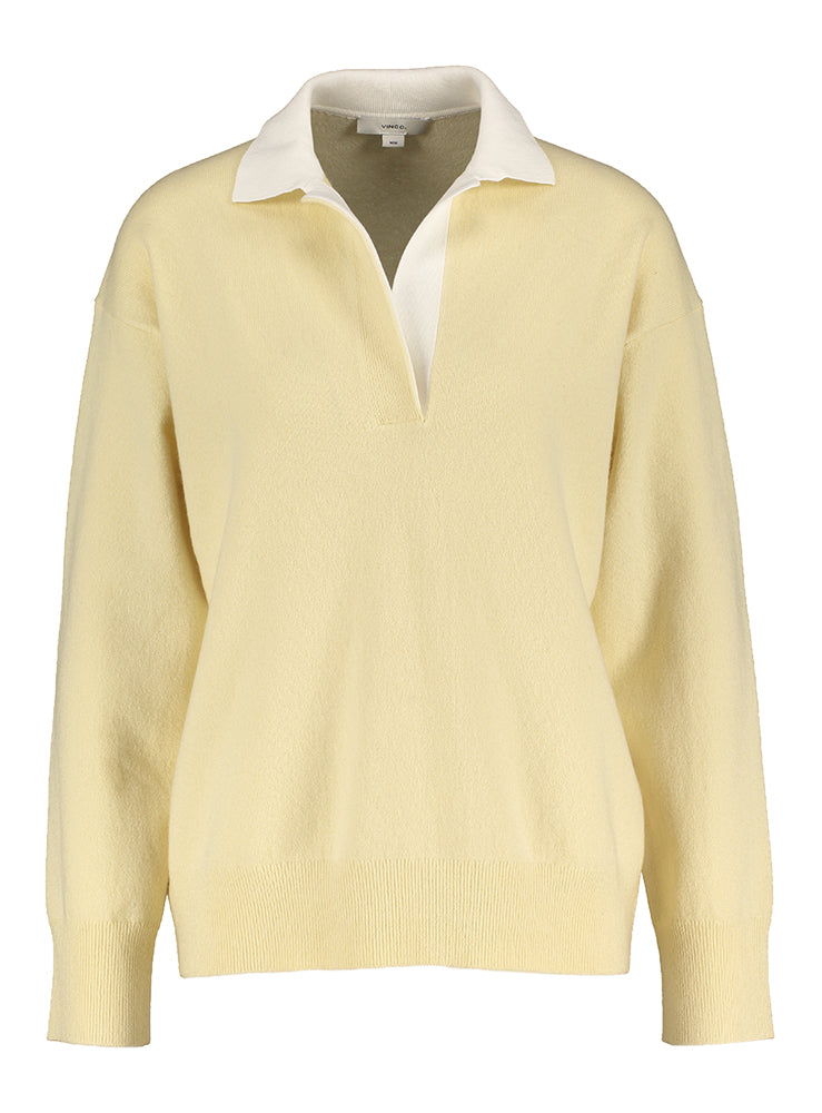 Polo en laine vanille à manches longues Vince