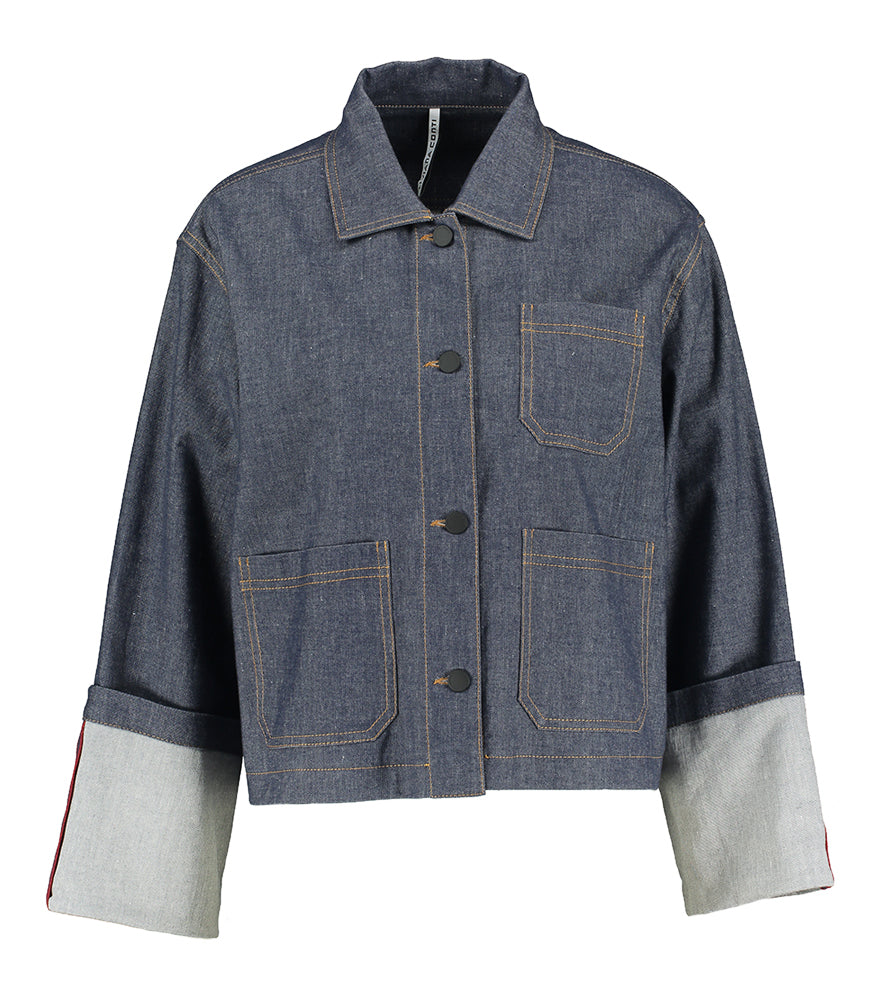 Donkerblauwe jeansjas met speciale mouw Liviana Conti