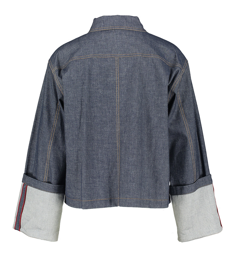 Donkerblauwe jeansjas met speciale mouw Liviana Conti
