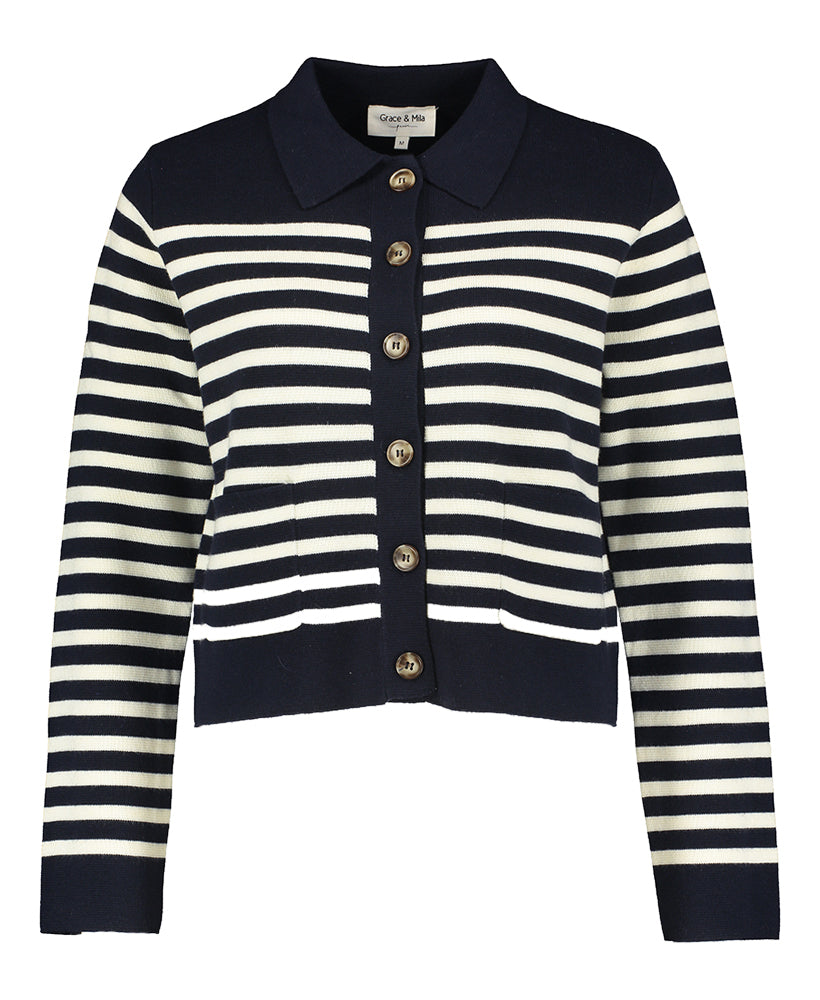 Gilet bleu à rayures écrues Pam Grace & Mila