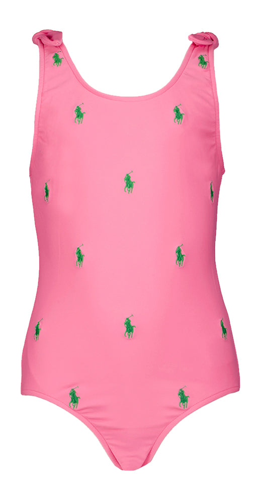 Roze badpak met groen logo Ralph Lauren