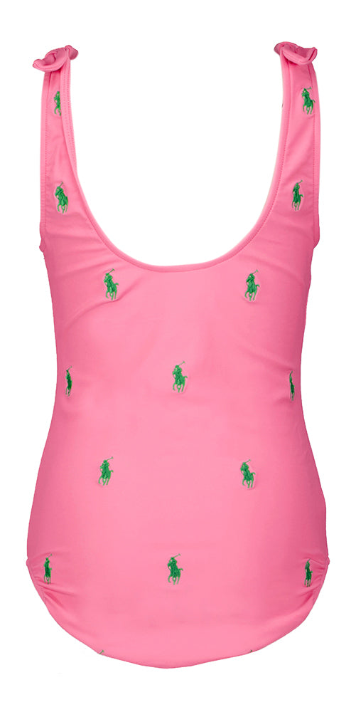 Roze badpak met groen logo Ralph Lauren