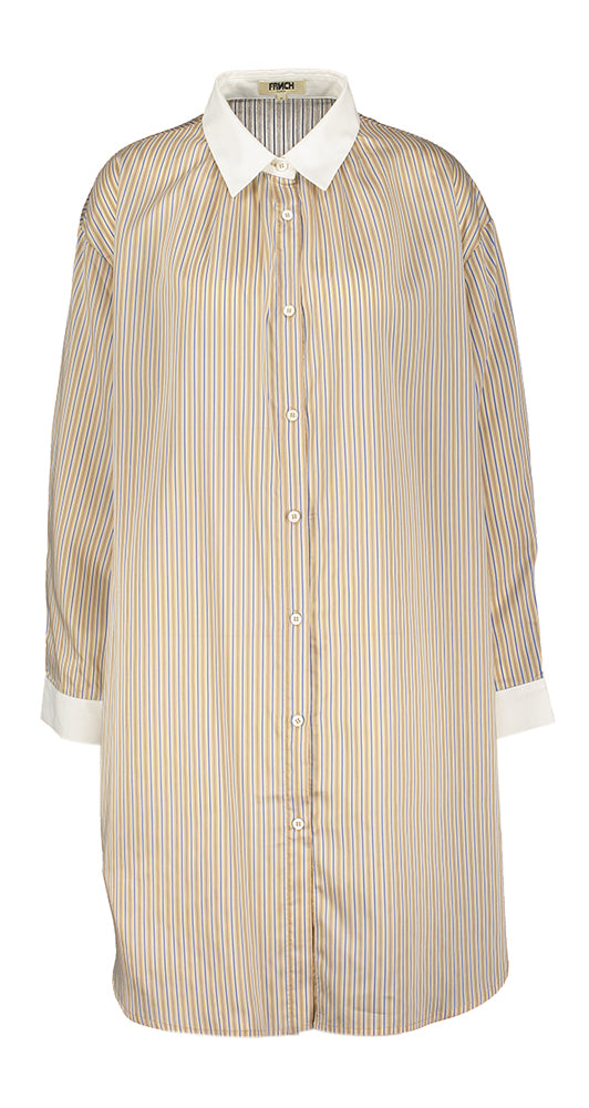 Robe-chemise beige oversize à rayures bleues Luane FRNCH
