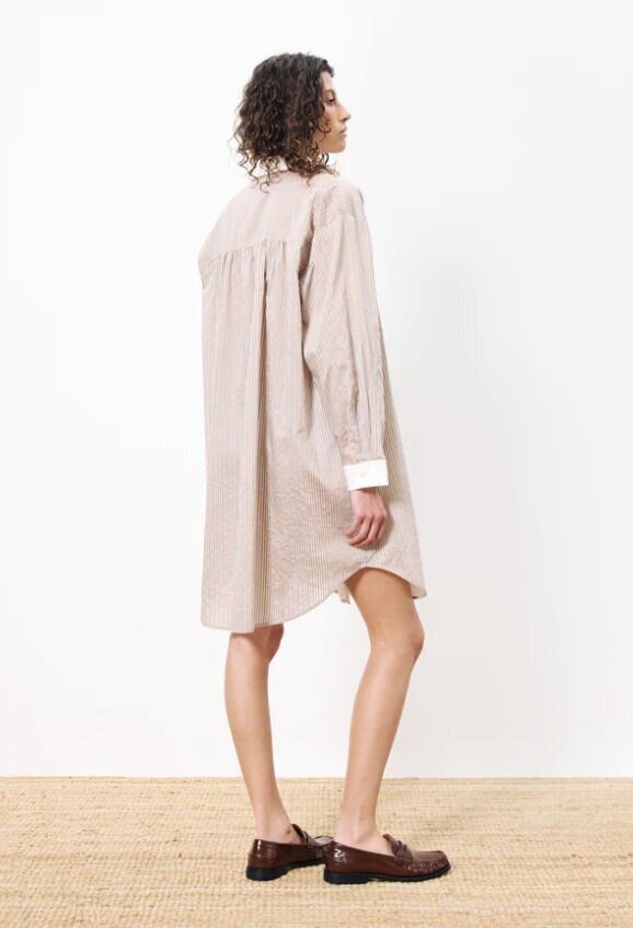 Robe-chemise beige oversize à rayures bleues Luane FRNCH