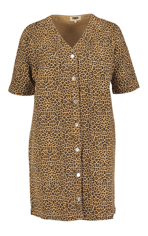 Robe en coton marron à imprimé animal, manches courtes et boutons dorés Aelita FRNCH