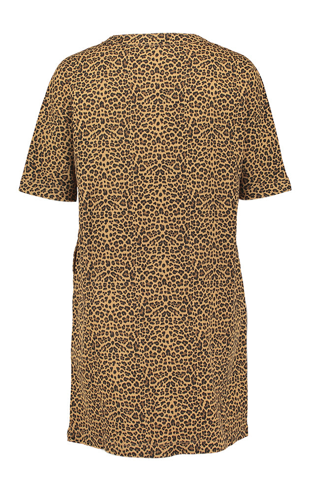 Robe en coton marron à imprimé animal, manches courtes et boutons dorés Aelita FRNCH