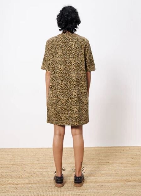 Robe en coton marron à imprimé animal, manches courtes et boutons dorés Aelita FRNCH