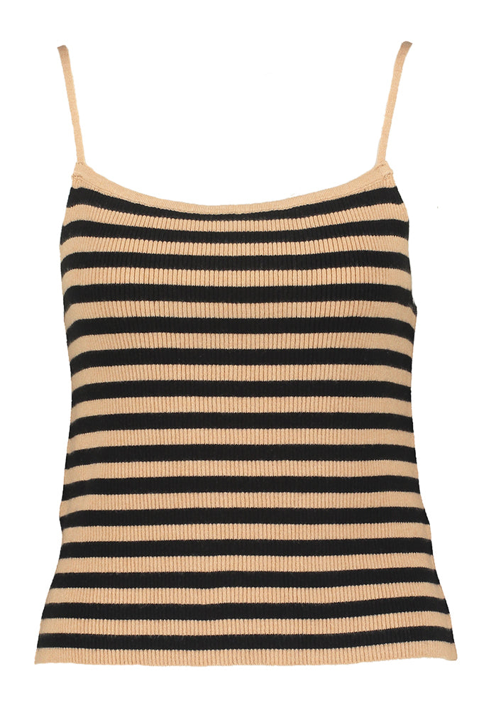 Beige zwart gestreepte top met fijne bandjes Ninette FRNCH