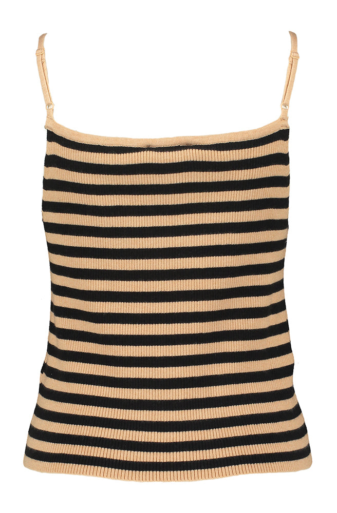 Beige zwart gestreepte top met fijne bandjes Ninette FRNCH