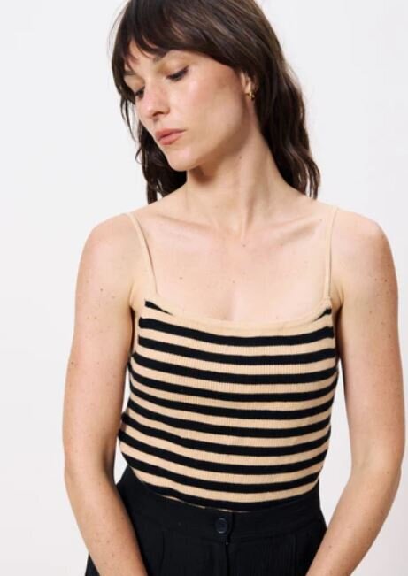 Beige zwart gestreepte top met fijne bandjes Ninette FRNCH