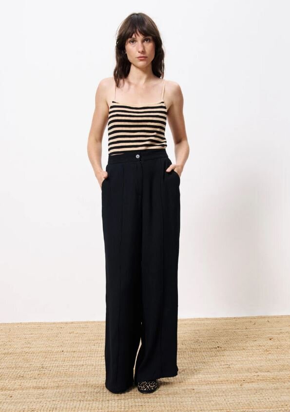 Beige zwart gestreepte top met fijne bandjes Ninette FRNCH