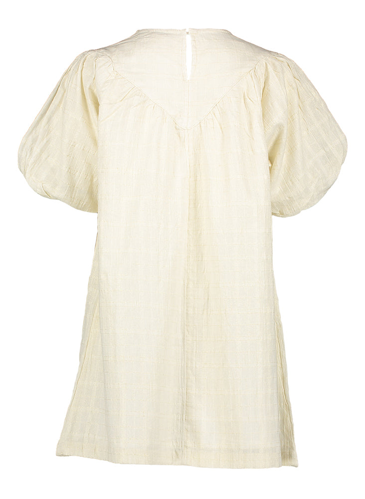 Ecru wijdvallende jurk met gouden glitterdraad Harp Bellerose