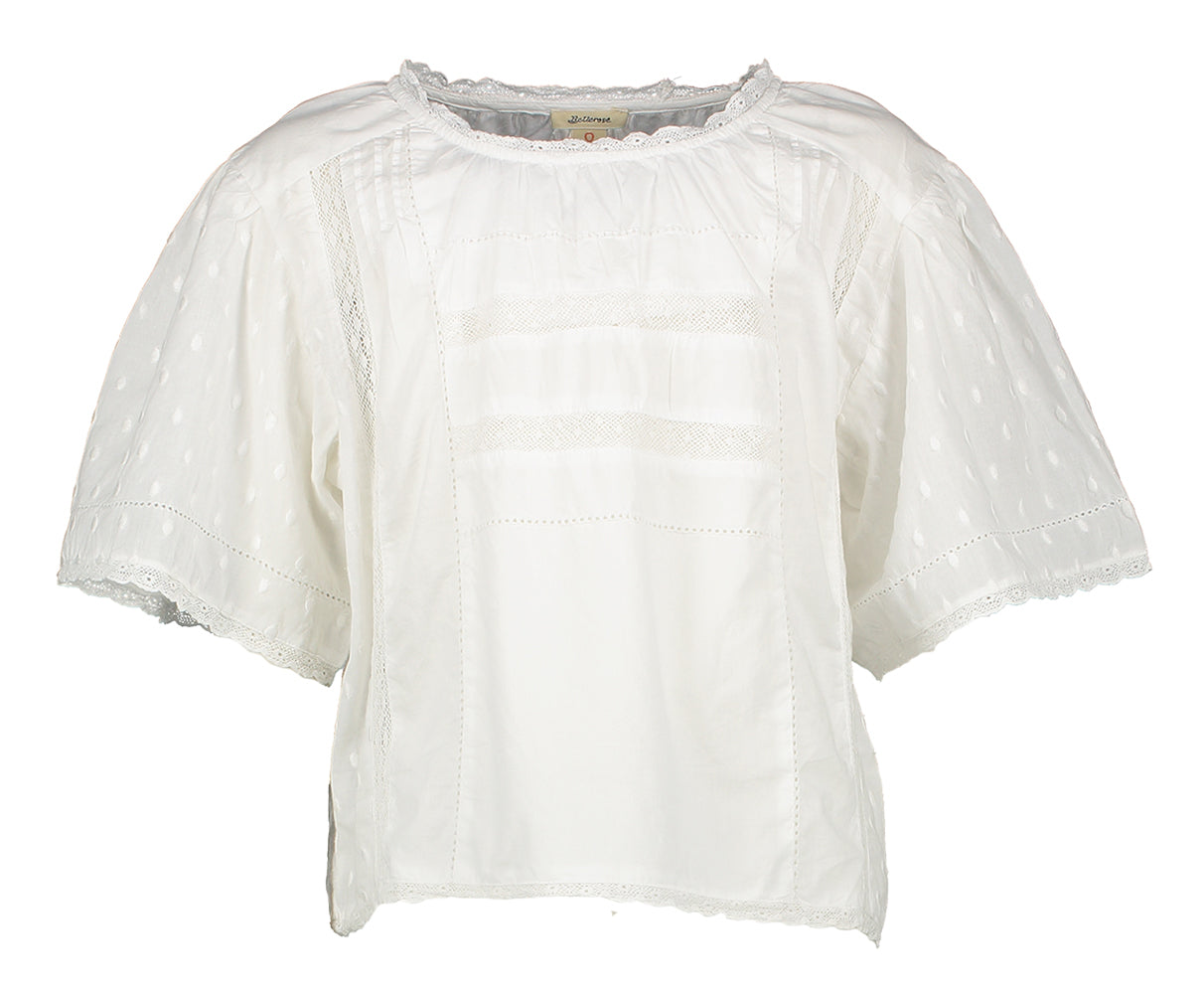 Witte katoenen bloes met kanten detail Heko Bellerose