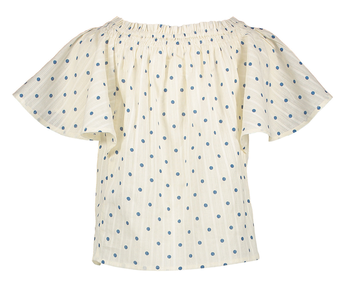 Chemisier beige à pois bleus et col élastiqué Humble Bellerose