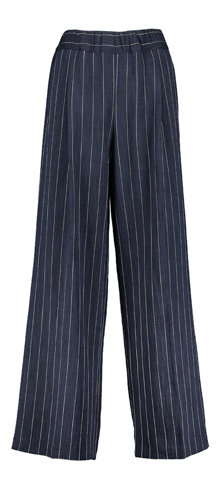 Donkerblauwe wijde broek met krijtstreep Bellerose