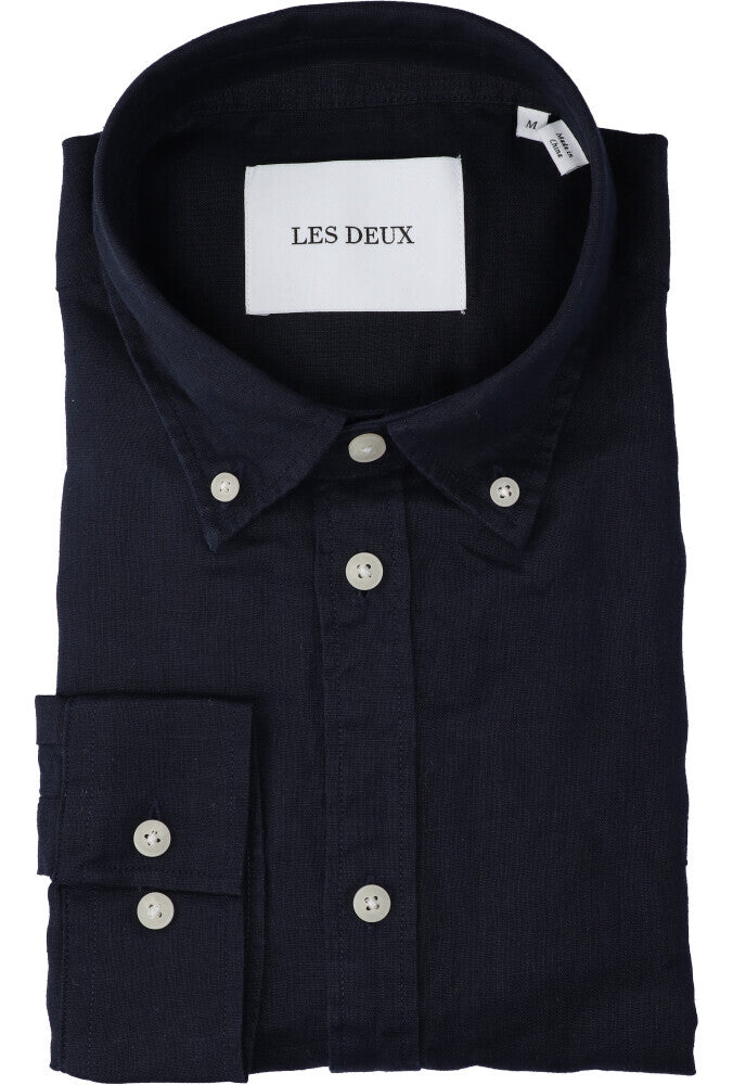 Donkerblauwe linnen hemd (slim fit) met lange mouwen Les Deux