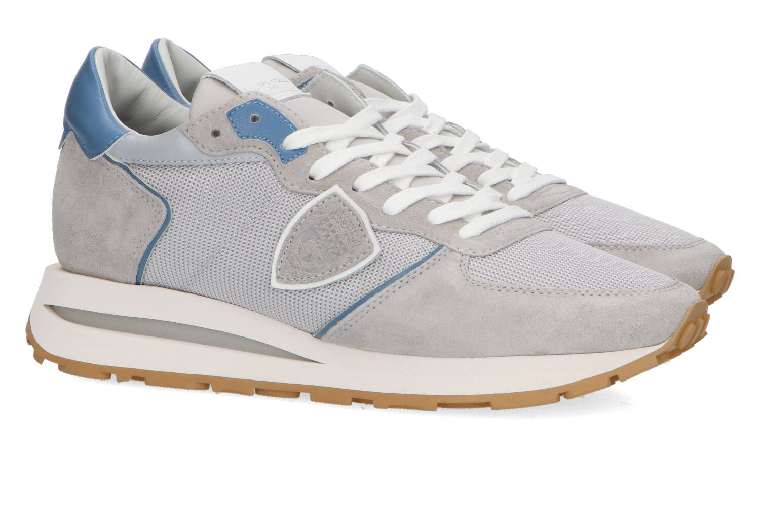 Baskets basses grises avec détails bleu clair, modèle Tklu Philippe