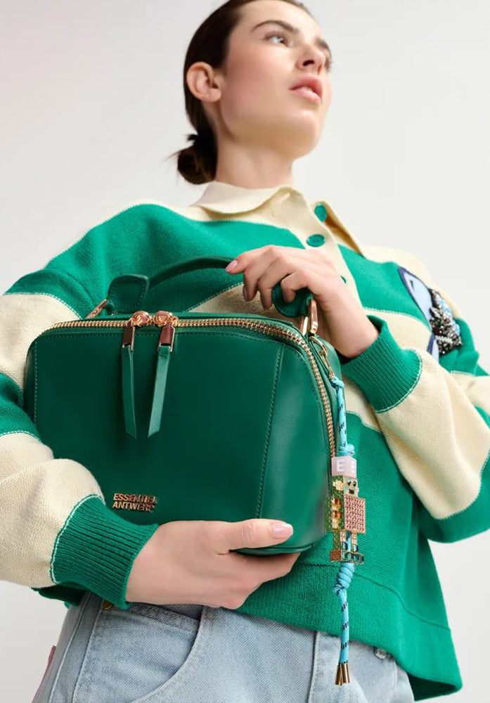 Polo rayé beige et vert orné de strass et de perles Hamam Essentiel