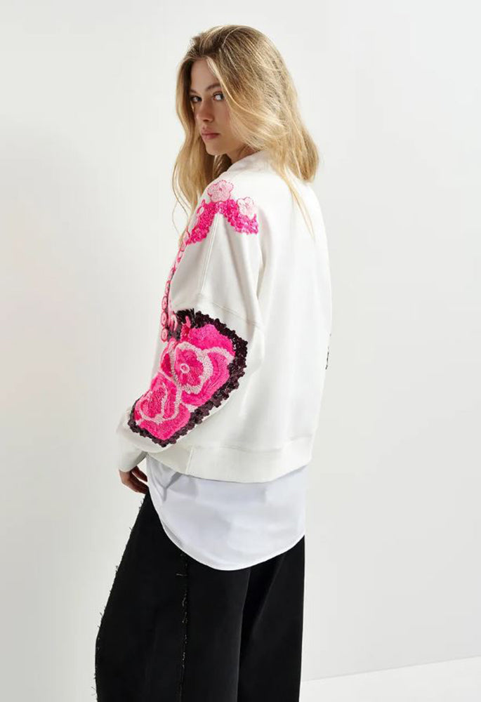 Pull blanc à imprimé floral en sequins Hecrazy Essentiel