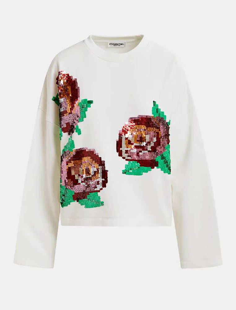 Witte, bordeaux en groene biokatoenen sweater met pailletten Hedance Essentiel