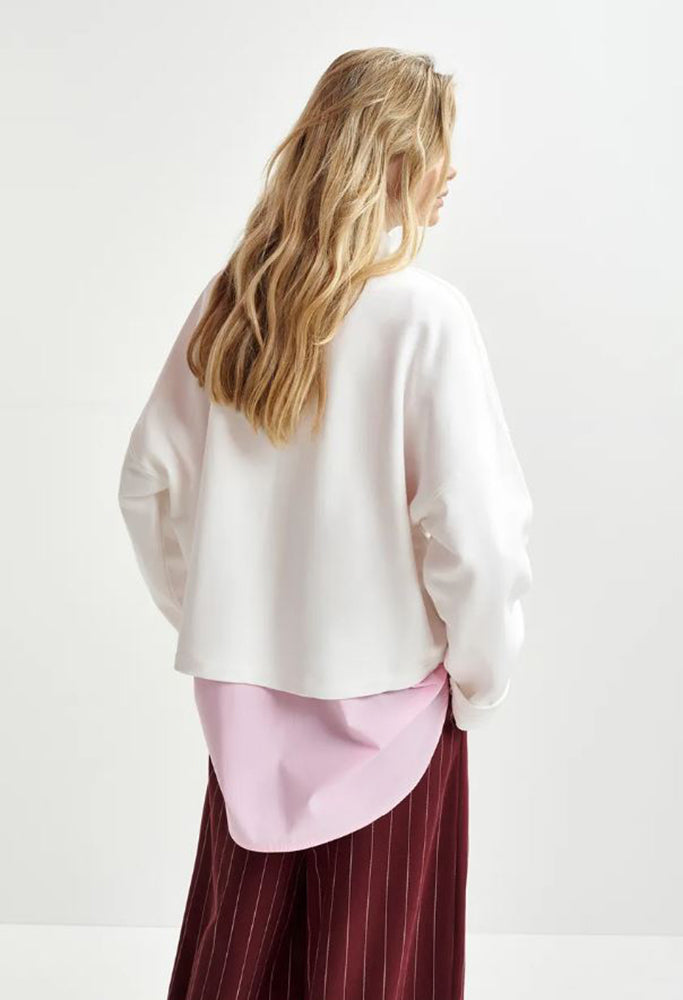 Witte, bordeaux en groene biokatoenen sweater met pailletten Hedance Essentiel