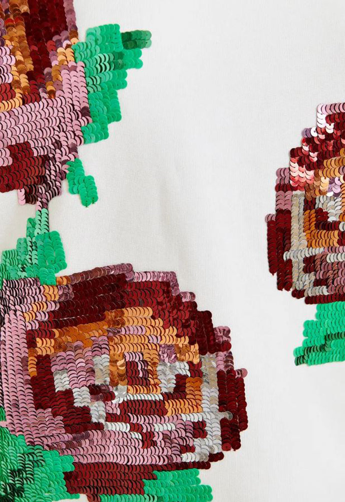 Witte, bordeaux en groene biokatoenen sweater met pailletten Hedance Essentiel