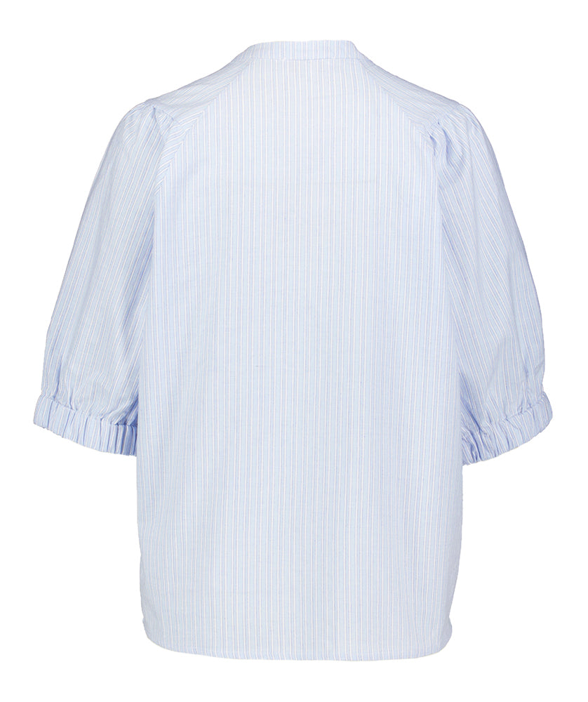 Blauw en wit gestreepte katoenen blouse met korte mouwen Signe Nature