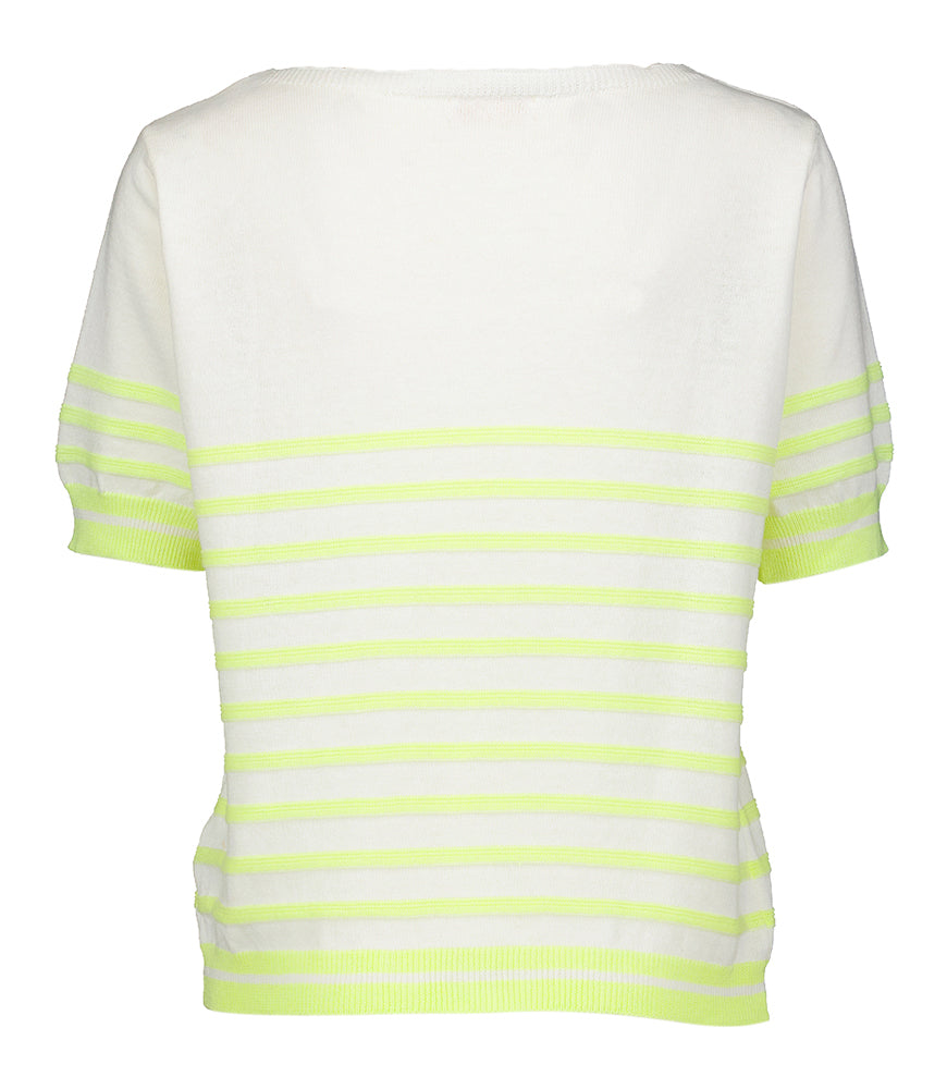 Pull en coton beige à rayures jaunes Signe Nature