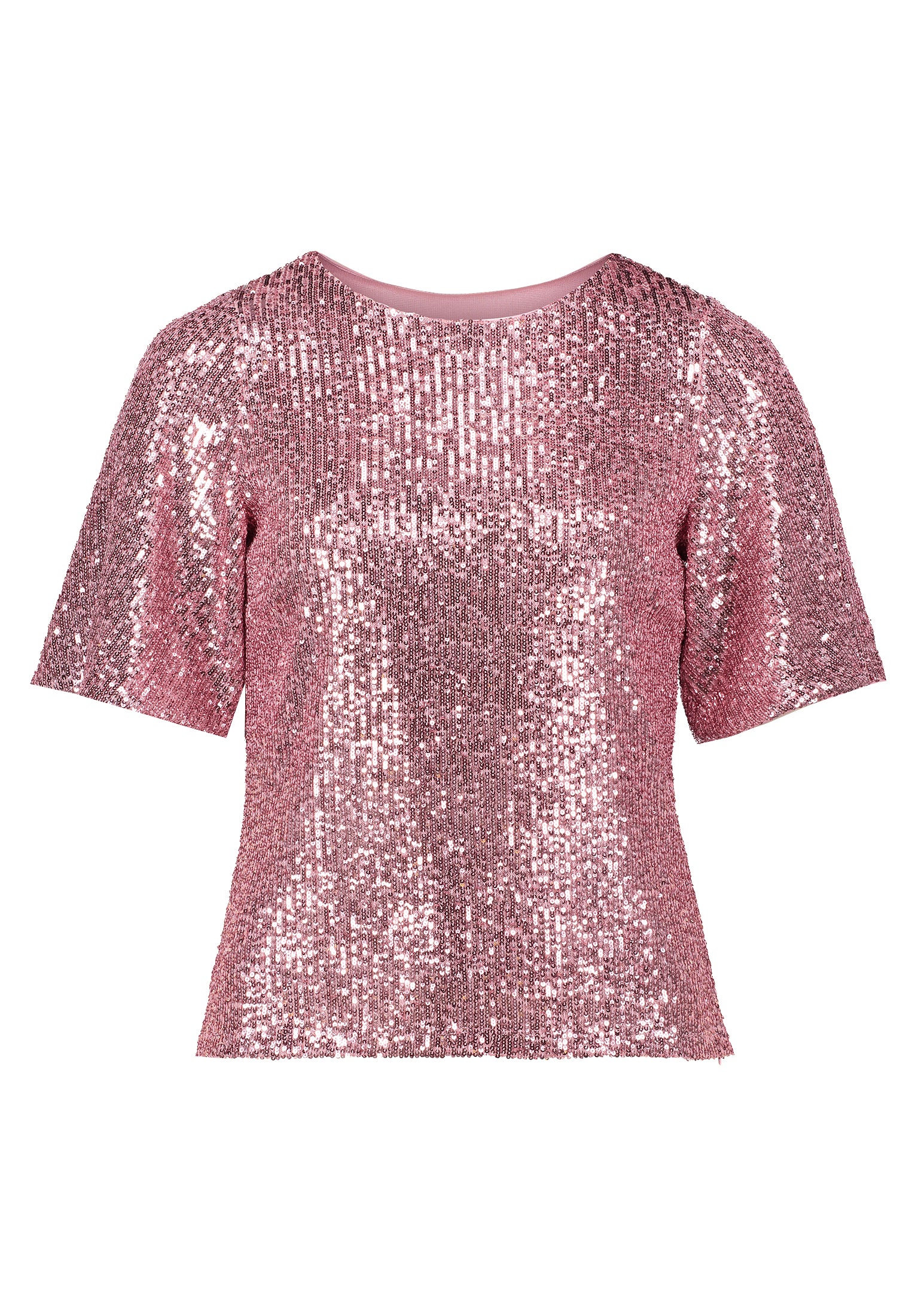 Oudroze t-shirt in pailletten met korte mouwen en ronde hals Vera Mont