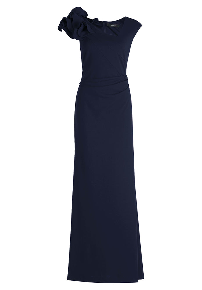 Robe de soirée longue bleu foncé avec détail à l'épaule Vera Mont