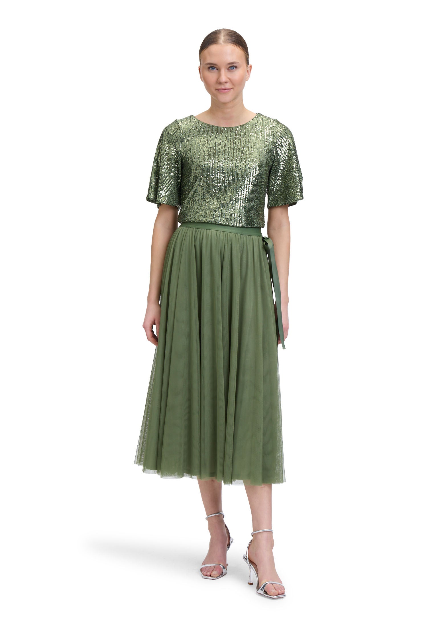 Groene t-shirt in pailletten met korte mouwen en ronde hals Vera Mont
